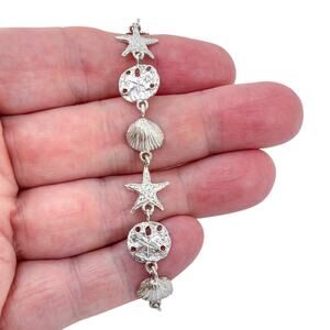 Estate Sterling Silver 925 Sea Dollar Scallop Shell Bracelet 7"